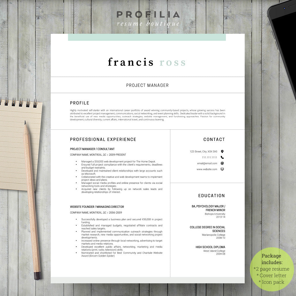 Modern Resume & Cover Letter Template --- Editable word format (#29)