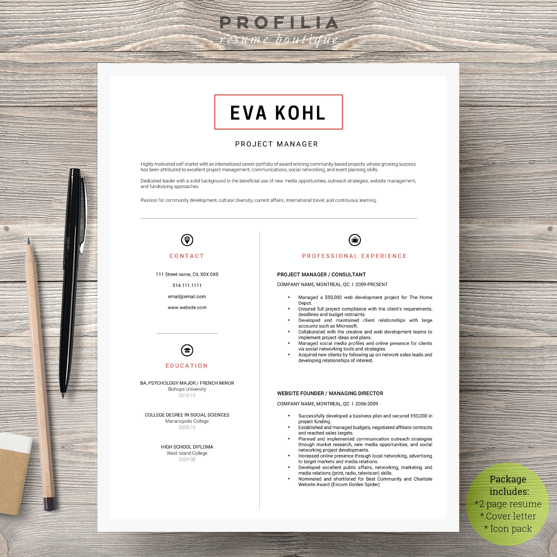 Modern Resume & Cover Letter Template --- Editable word format (#4)