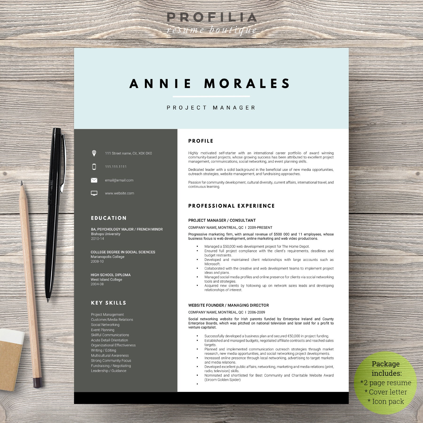 Modern Resume & Cover Letter Template --- Editable word format (#2)