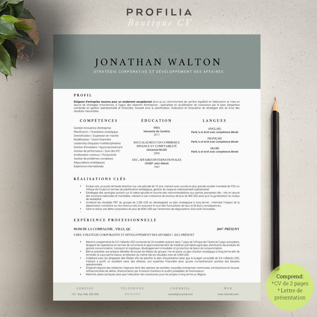 Modèle de CV et Lettre de présentation à télécharger --- Fichier en format Word modifiable (#15)