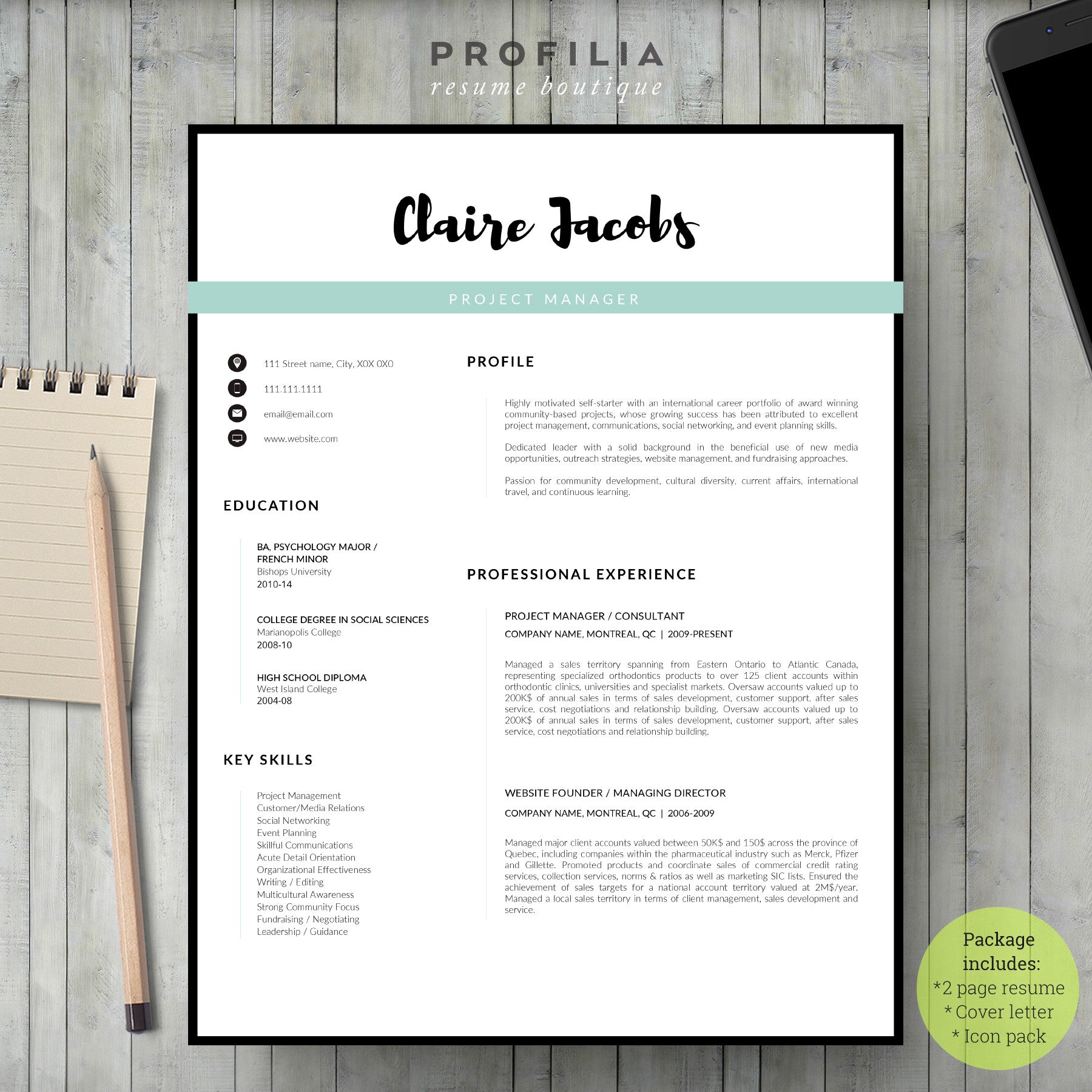 Modern Resume & Cover Letter Template --- Editable word format (#39)
